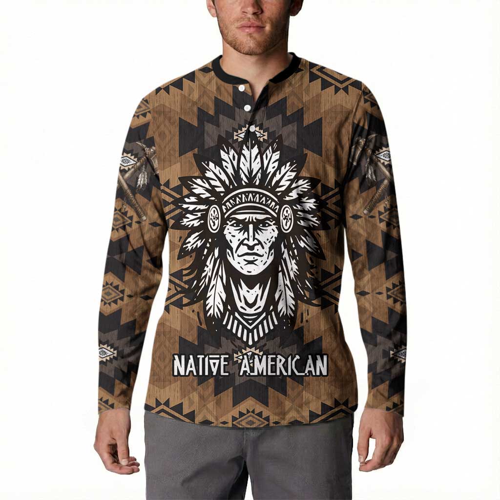 Native American Chief Warrior Button Sweatshirt Feather Headdress and Horse Tribal Arrow Pattern - Wonder Print Shop