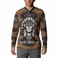 Native American Chief Warrior Button Sweatshirt Feather Headdress and Horse Tribal Arrow Pattern - Wonder Print Shop