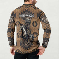 Native American Chief Warrior Button Sweatshirt Feather Headdress and Horse Tribal Arrow Pattern - Wonder Print Shop