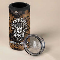 Native American Chief Warrior 4 in 1 Can Cooler Tumbler Feather Headdress and Horse Tribal Arrow Pattern - Wonder Print Shop