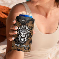 Native American Chief Warrior 4 in 1 Can Cooler Tumbler Feather Headdress and Horse Tribal Arrow Pattern - Wonder Print Shop