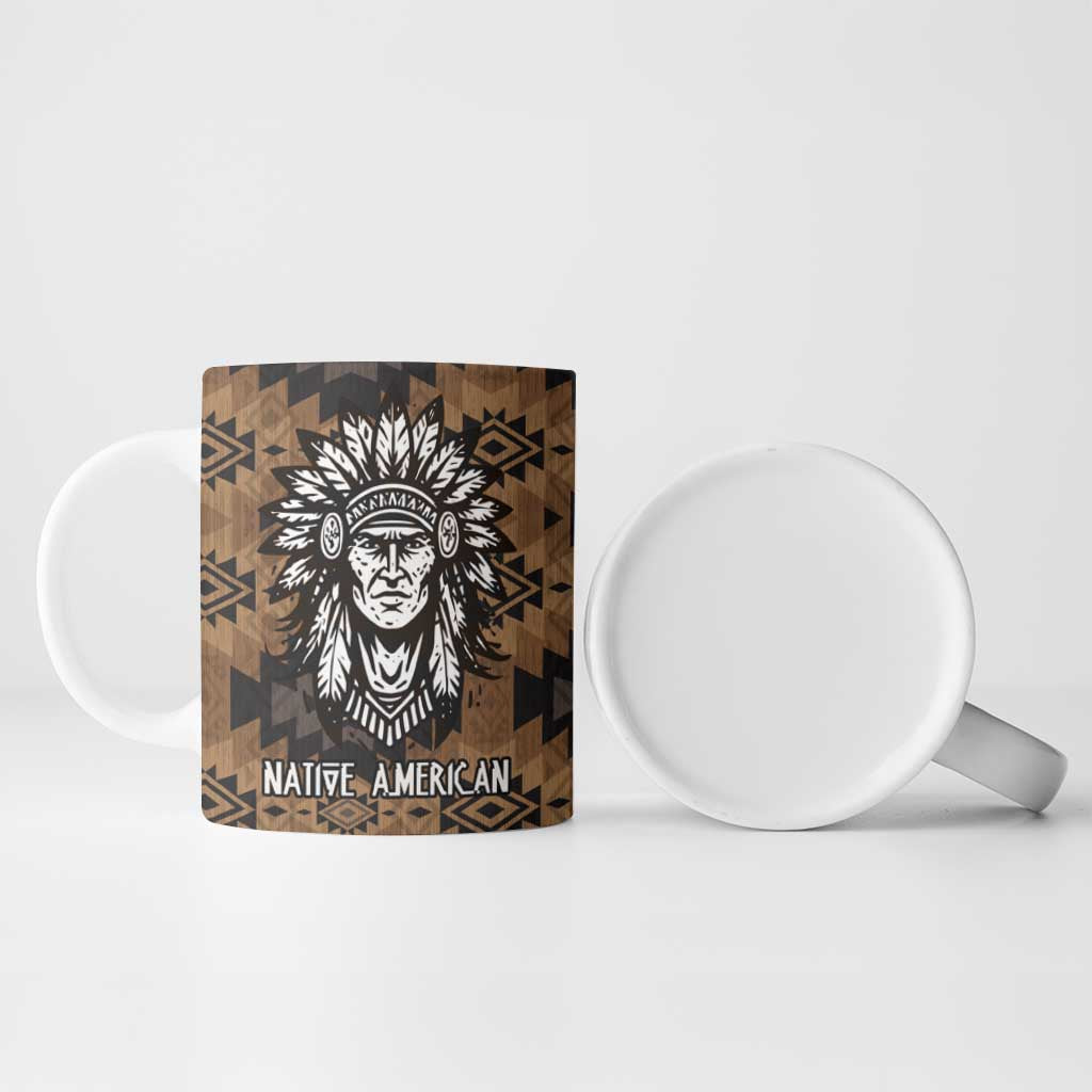 Native American Chief Warrior Ceramic Mug Feather Headdress and Horse Tribal Arrow Pattern - Wonder Print Shop