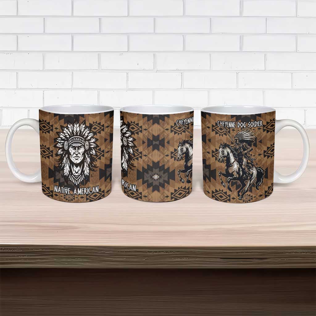 Native American Chief Warrior Ceramic Mug Feather Headdress and Horse Tribal Arrow Pattern - Wonder Print Shop
