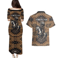 Native American Chief Warrior Couples Matching Puletasi and Hawaiian Shirt Feather Headdress and Horse Tribal Arrow Pattern - Wonder Print Shop