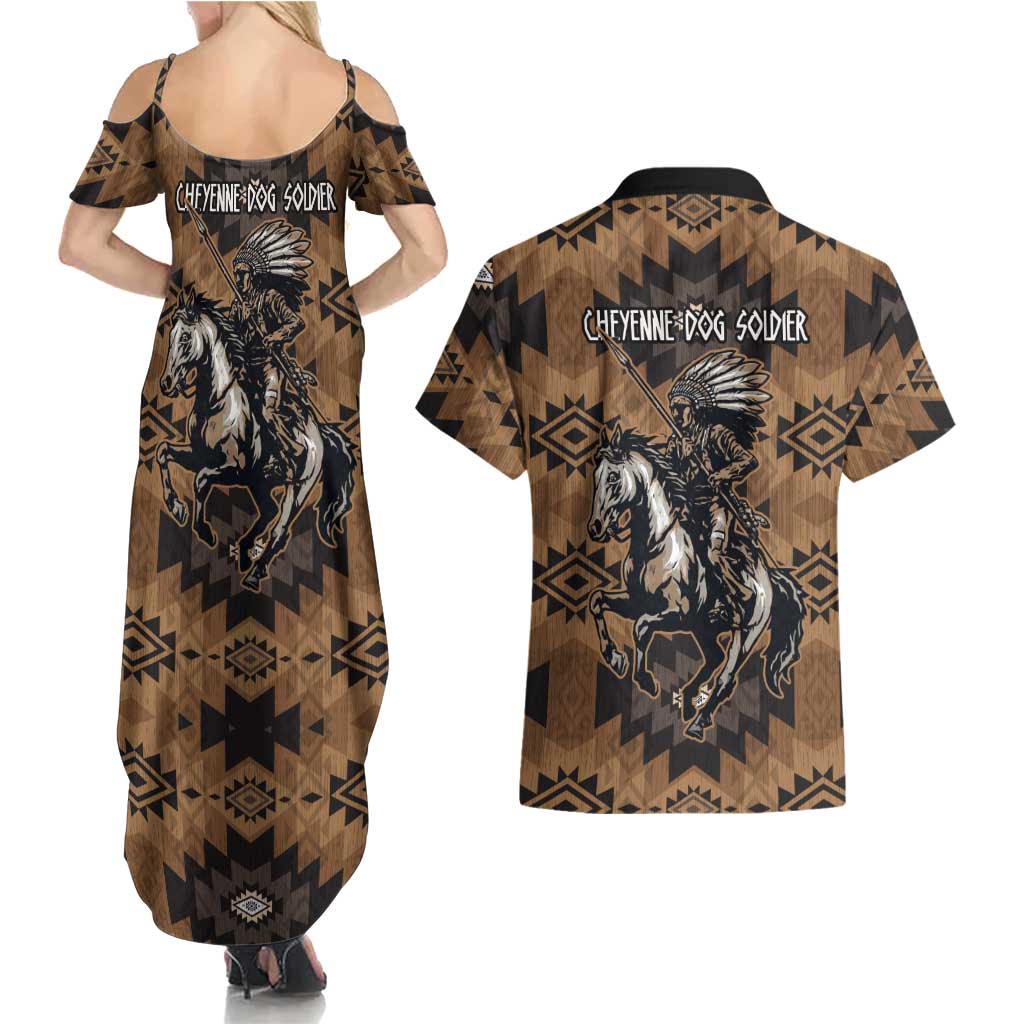 Native American Chief Warrior Couples Matching Summer Maxi Dress and Hawaiian Shirt Feather Headdress and Horse Tribal Arrow Pattern - Wonder Print Shop