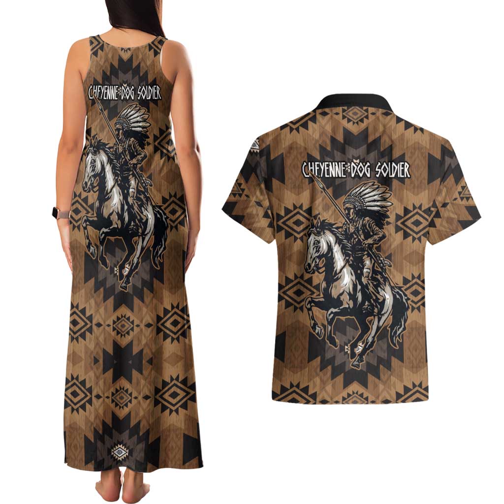 Native American Chief Warrior Couples Matching Tank Maxi Dress and Hawaiian Shirt Feather Headdress and Horse Tribal Arrow Pattern - Wonder Print Shop