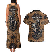 Native American Chief Warrior Couples Matching Tank Maxi Dress and Hawaiian Shirt Feather Headdress and Horse Tribal Arrow Pattern - Wonder Print Shop