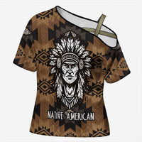 Native American Chief Warrior Cross Shoulder Shirt Feather Headdress and Horse Tribal Arrow Pattern - Wonder Print Shop
