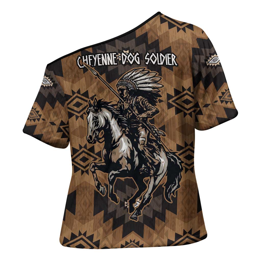 Native American Chief Warrior Cross Shoulder Shirt Feather Headdress and Horse Tribal Arrow Pattern - Wonder Print Shop