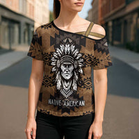 Native American Chief Warrior Cross Shoulder Shirt Feather Headdress and Horse Tribal Arrow Pattern - Wonder Print Shop