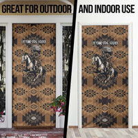 Native American Chief Warrior Door Cover Feather Headdress and Horse Tribal Arrow Pattern - Wonder Print Shop