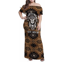 Native American Chief Warrior Family Matching Off Shoulder Maxi Dress and Hawaiian Shirt Feather Headdress and Horse Tribal Arrow Pattern - Wonder Print Shop