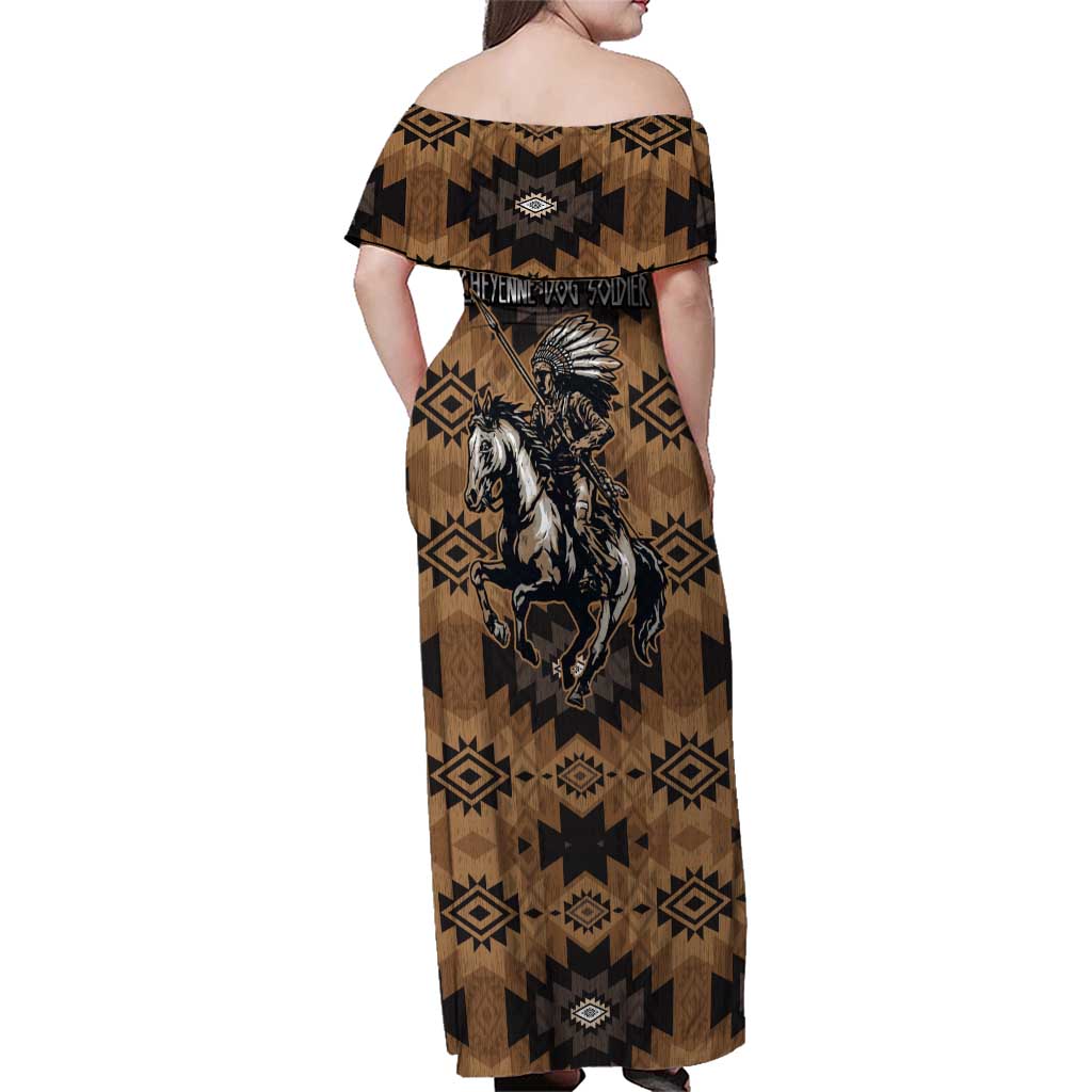 Native American Chief Warrior Family Matching Off Shoulder Maxi Dress and Hawaiian Shirt Feather Headdress and Horse Tribal Arrow Pattern - Wonder Print Shop