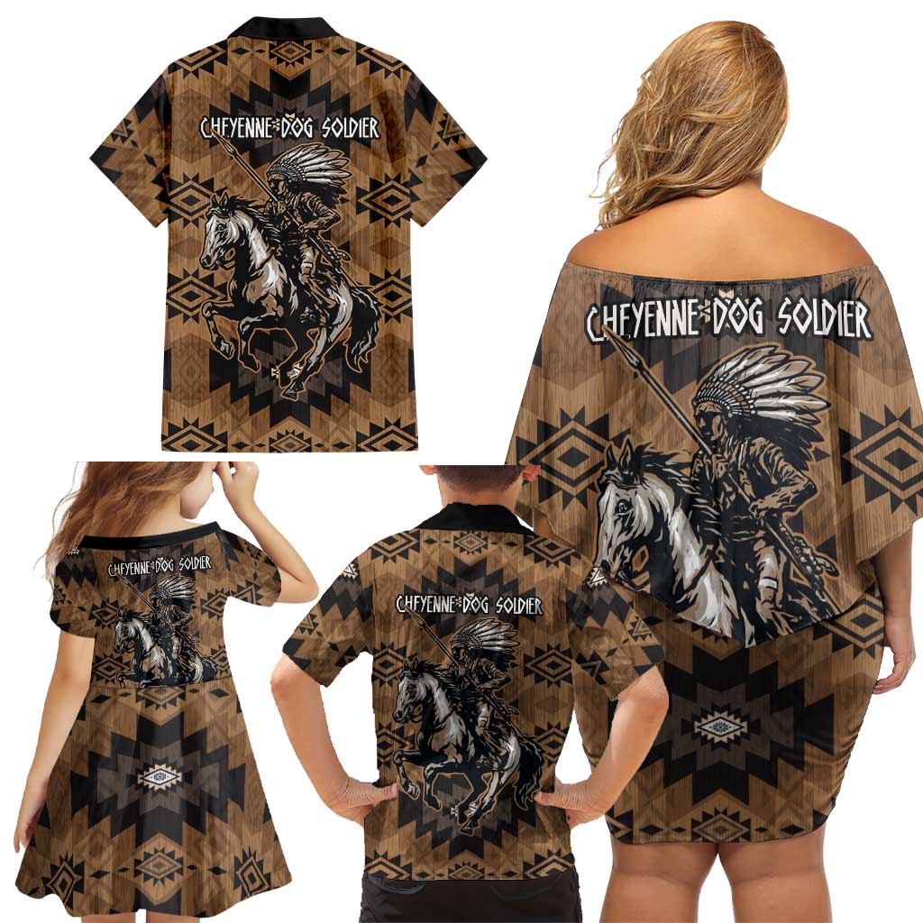 Native American Chief Warrior Family Matching Off Shoulder Short Dress and Hawaiian Shirt Feather Headdress and Horse Tribal Arrow Pattern - Wonder Print Shop