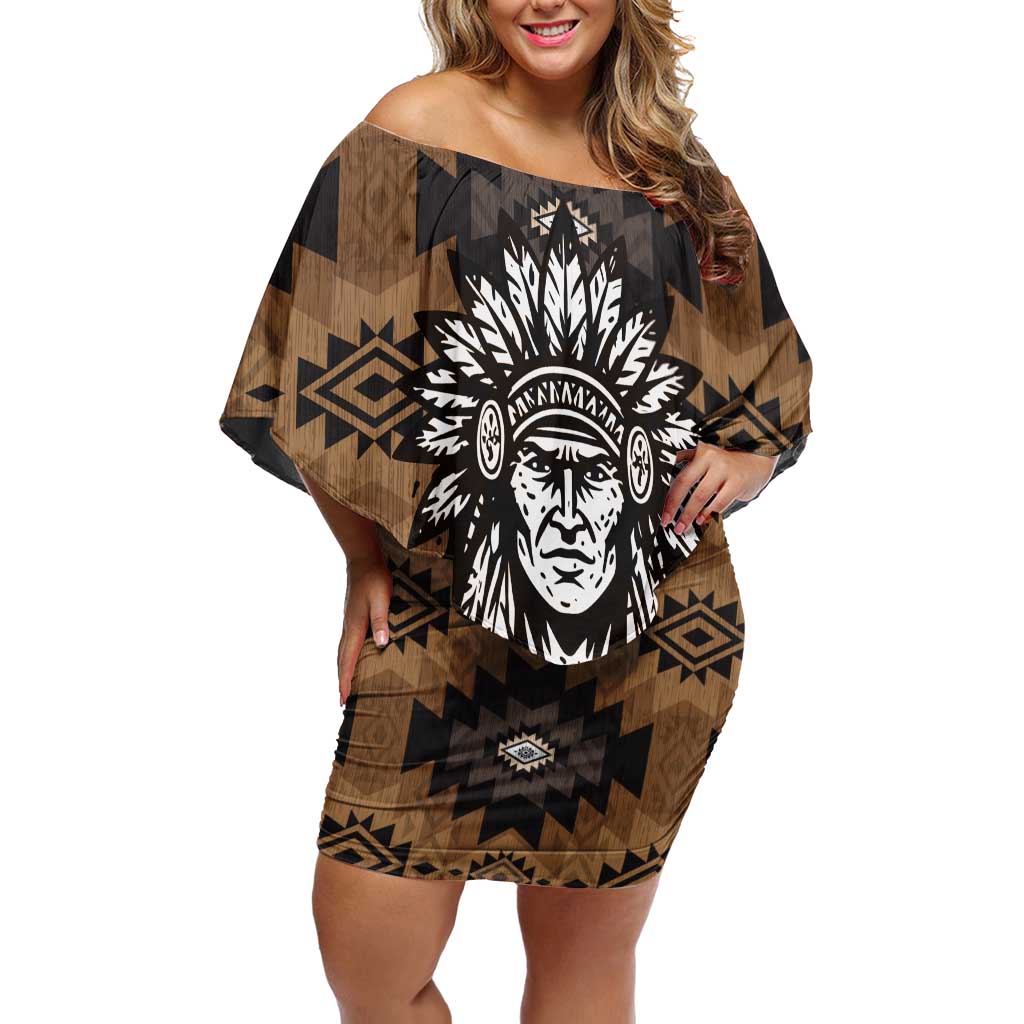 Native American Chief Warrior Family Matching Off Shoulder Short Dress and Hawaiian Shirt Feather Headdress and Horse Tribal Arrow Pattern - Wonder Print Shop