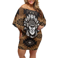 Native American Chief Warrior Family Matching Off Shoulder Short Dress and Hawaiian Shirt Feather Headdress and Horse Tribal Arrow Pattern - Wonder Print Shop