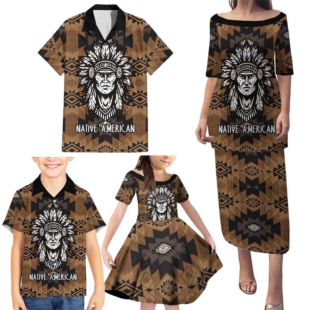 Native American Chief Warrior Family Matching Puletasi and Hawaiian Shirt Feather Headdress and Horse Tribal Arrow Pattern - Wonder Print Shop