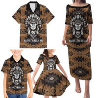 Native American Chief Warrior Family Matching Puletasi and Hawaiian Shirt Feather Headdress and Horse Tribal Arrow Pattern - Wonder Print Shop