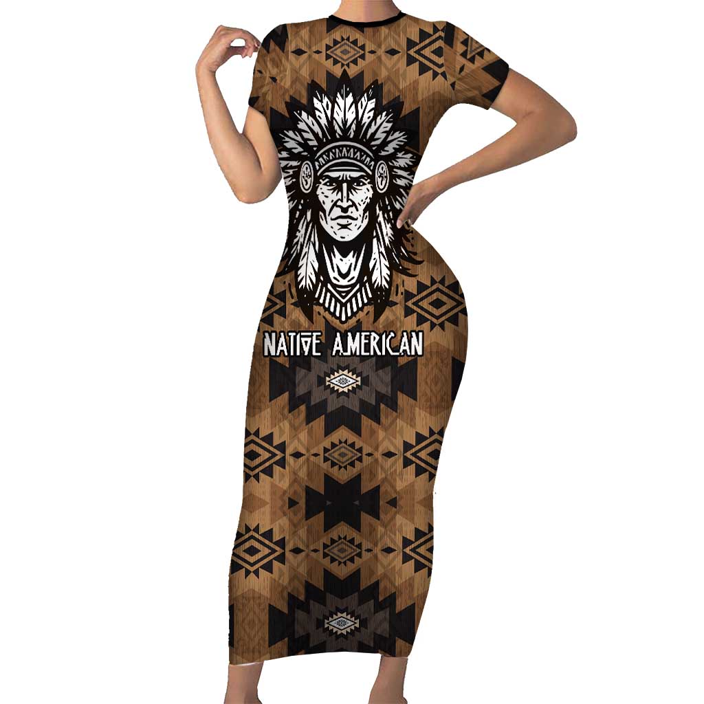 Native American Chief Warrior Family Matching Short Sleeve Bodycon Dress and Hawaiian Shirt Feather Headdress and Horse Tribal Arrow Pattern - Wonder Print Shop