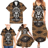 Native American Chief Warrior Family Matching Summer Maxi Dress and Hawaiian Shirt Feather Headdress and Horse Tribal Arrow Pattern - Wonder Print Shop