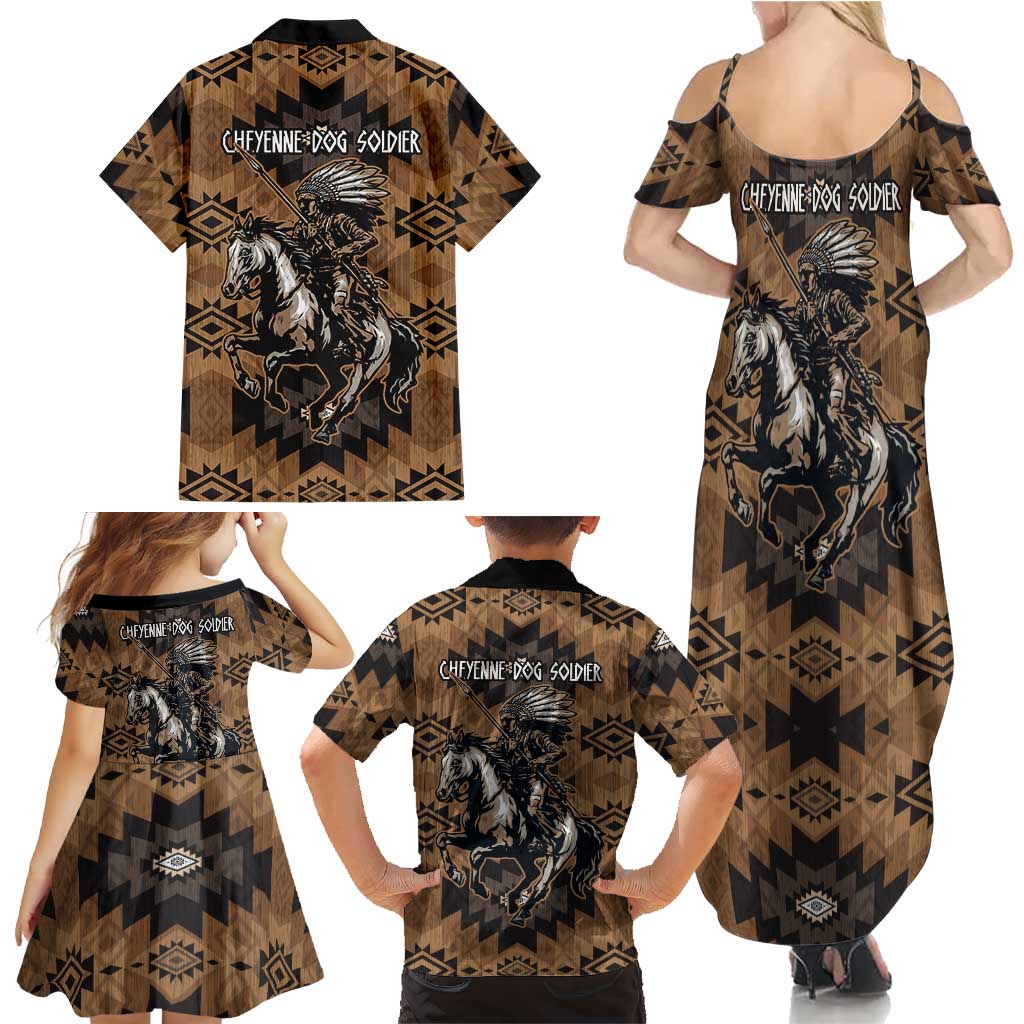 Native American Chief Warrior Family Matching Summer Maxi Dress and Hawaiian Shirt Feather Headdress and Horse Tribal Arrow Pattern - Wonder Print Shop