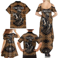 Native American Chief Warrior Family Matching Summer Maxi Dress and Hawaiian Shirt Feather Headdress and Horse Tribal Arrow Pattern - Wonder Print Shop