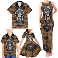 Native American Chief Warrior Family Matching Tank Maxi Dress and Hawaiian Shirt Feather Headdress and Horse Tribal Arrow Pattern - Wonder Print Shop