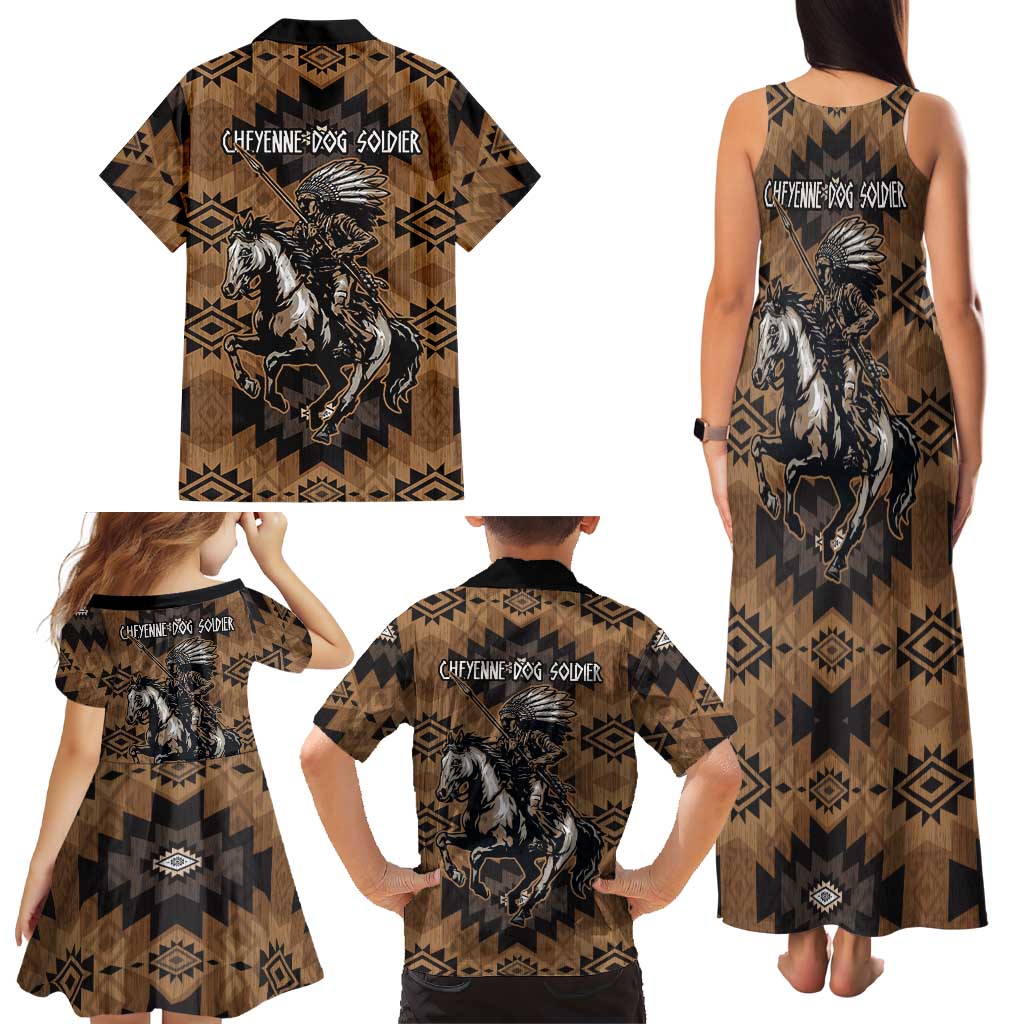 Native American Chief Warrior Family Matching Tank Maxi Dress and Hawaiian Shirt Feather Headdress and Horse Tribal Arrow Pattern - Wonder Print Shop