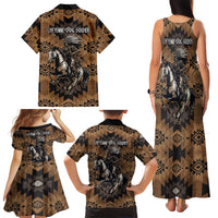 Native American Chief Warrior Family Matching Tank Maxi Dress and Hawaiian Shirt Feather Headdress and Horse Tribal Arrow Pattern - Wonder Print Shop