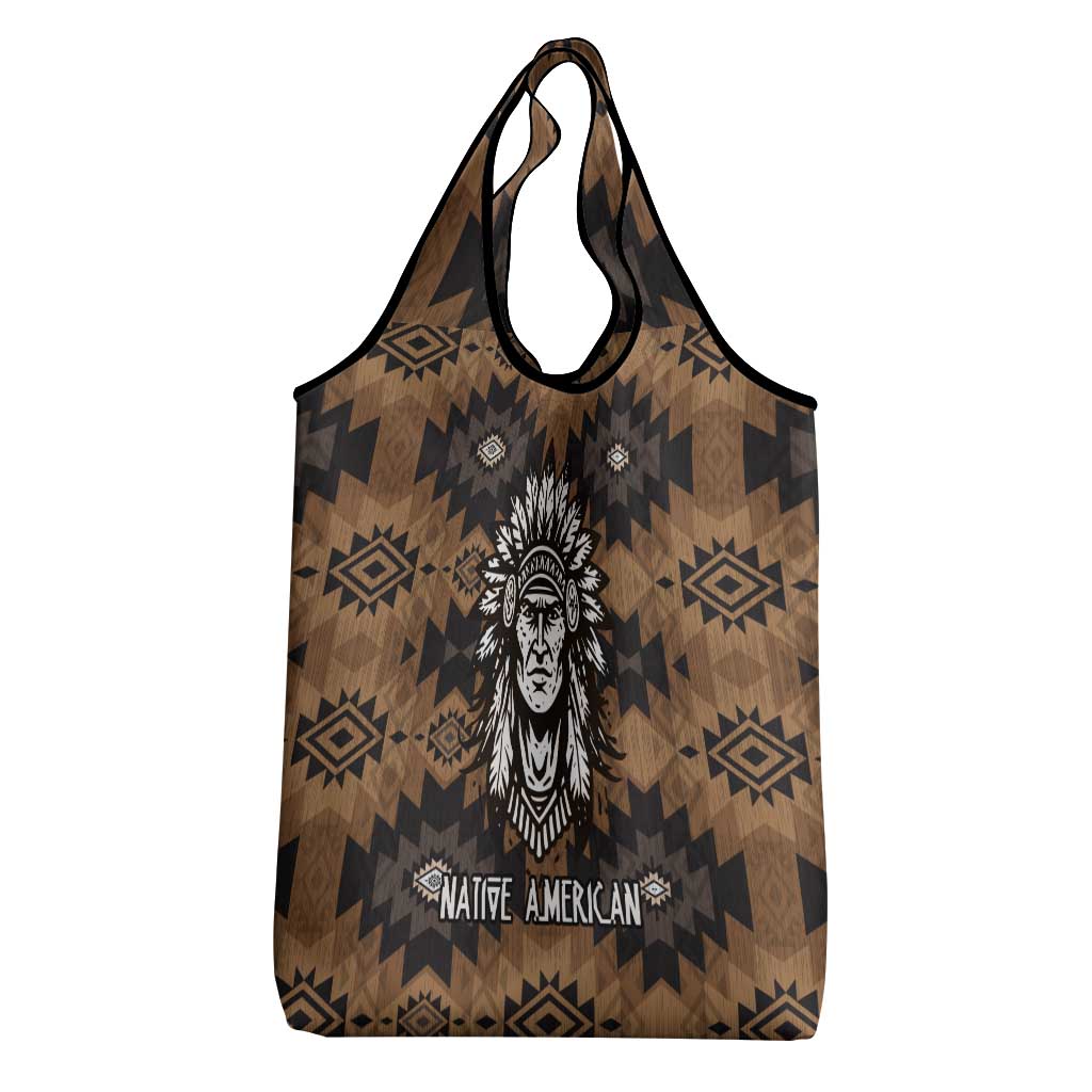 Native American Chief Warrior Grocery Bag Feather Headdress and Horse Tribal Arrow Pattern - Wonder Print Shop