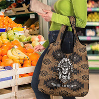 Native American Chief Warrior Grocery Bag Feather Headdress and Horse Tribal Arrow Pattern - Wonder Print Shop