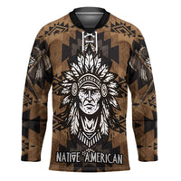 Native American Chief Warrior Hockey Jersey Feather Headdress and Horse Tribal Arrow Pattern - Wonder Print Shop
