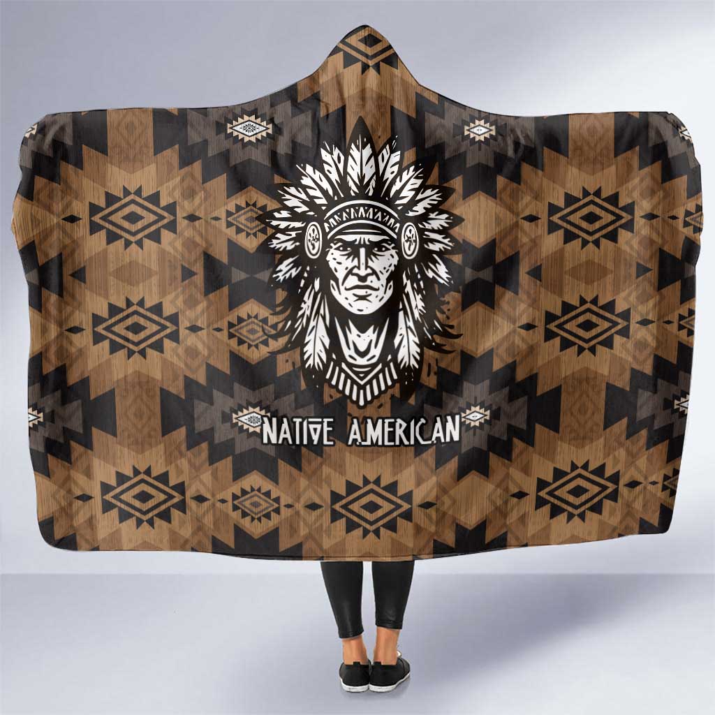 Native American Chief Warrior Hooded Blanket Feather Headdress and Horse Tribal Arrow Pattern - Wonder Print Shop