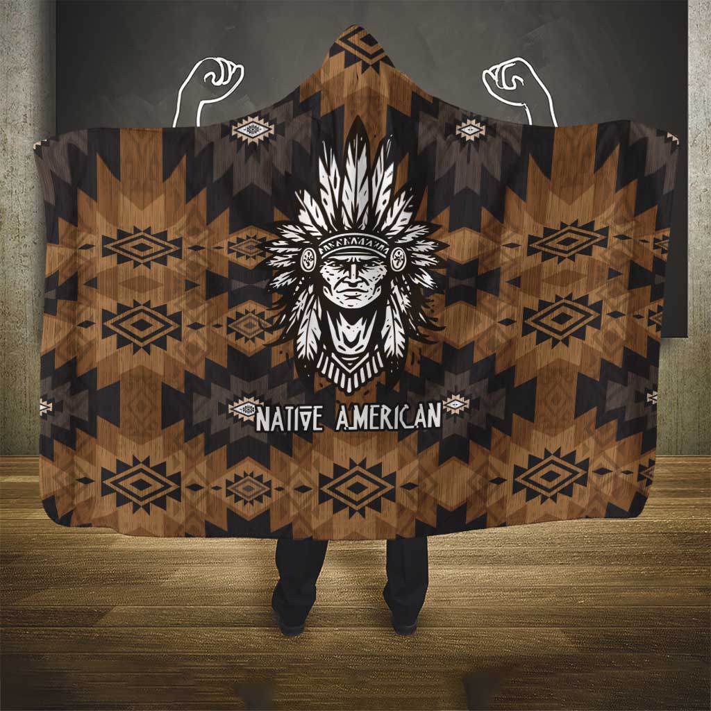 Native American Chief Warrior Hooded Blanket Feather Headdress and Horse Tribal Arrow Pattern - Wonder Print Shop