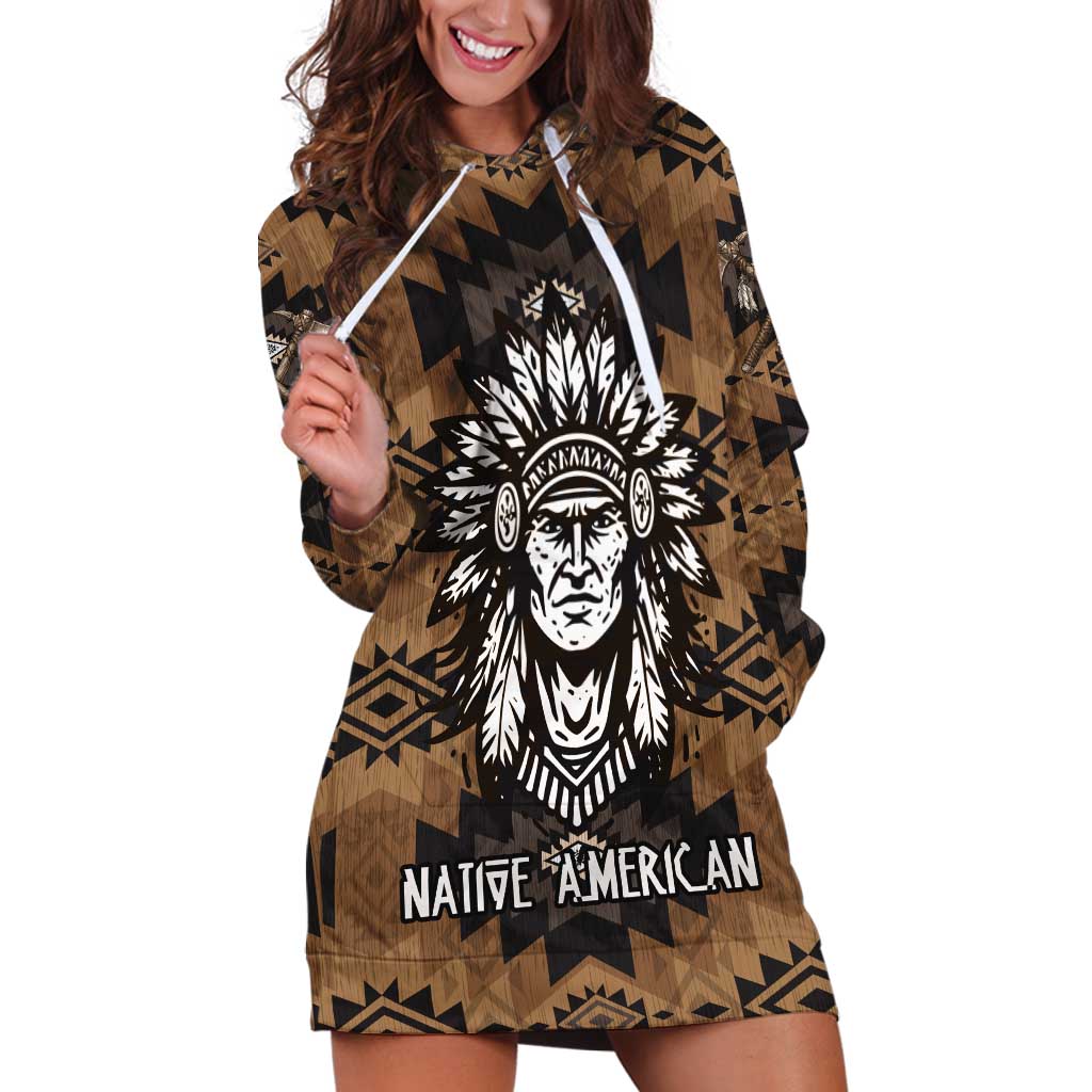Native American Chief Warrior Hoodie Dress Feather Headdress and Horse Tribal Arrow Pattern - Wonder Print Shop