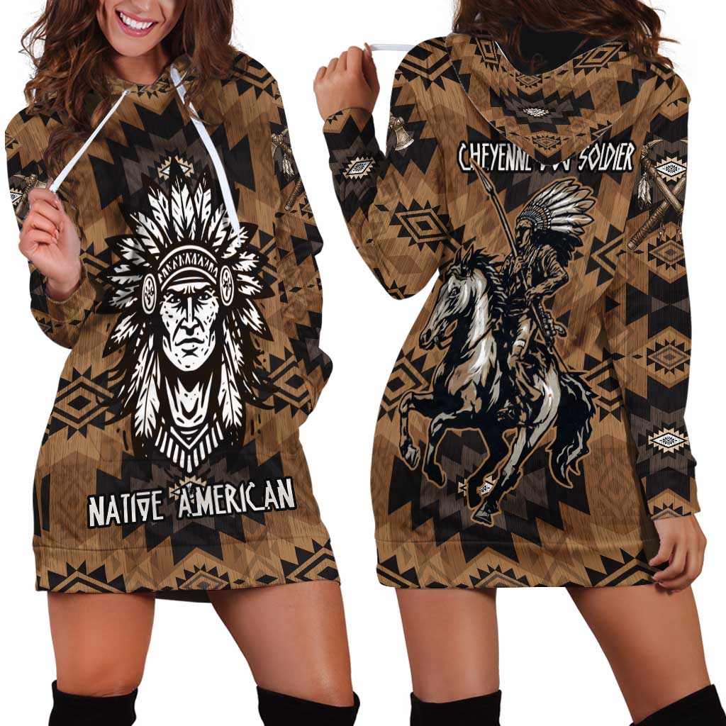 Native American Chief Warrior Hoodie Dress Feather Headdress and Horse Tribal Arrow Pattern - Wonder Print Shop