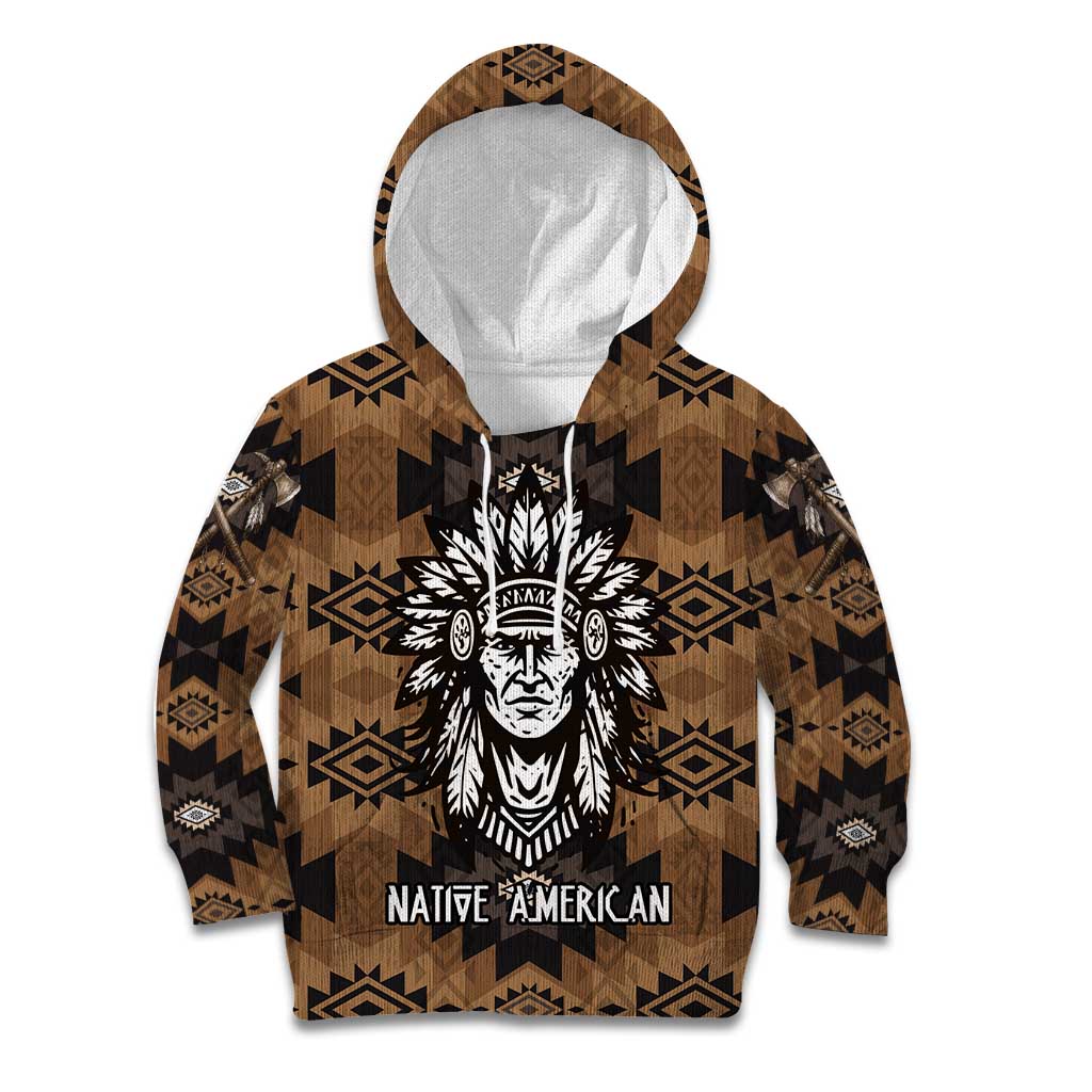 Native American Chief Warrior Kid Hoodie Feather Headdress and Horse Tribal Arrow Pattern - Wonder Print Shop