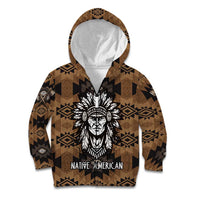 Native American Chief Warrior Kid Hoodie Feather Headdress and Horse Tribal Arrow Pattern - Wonder Print Shop