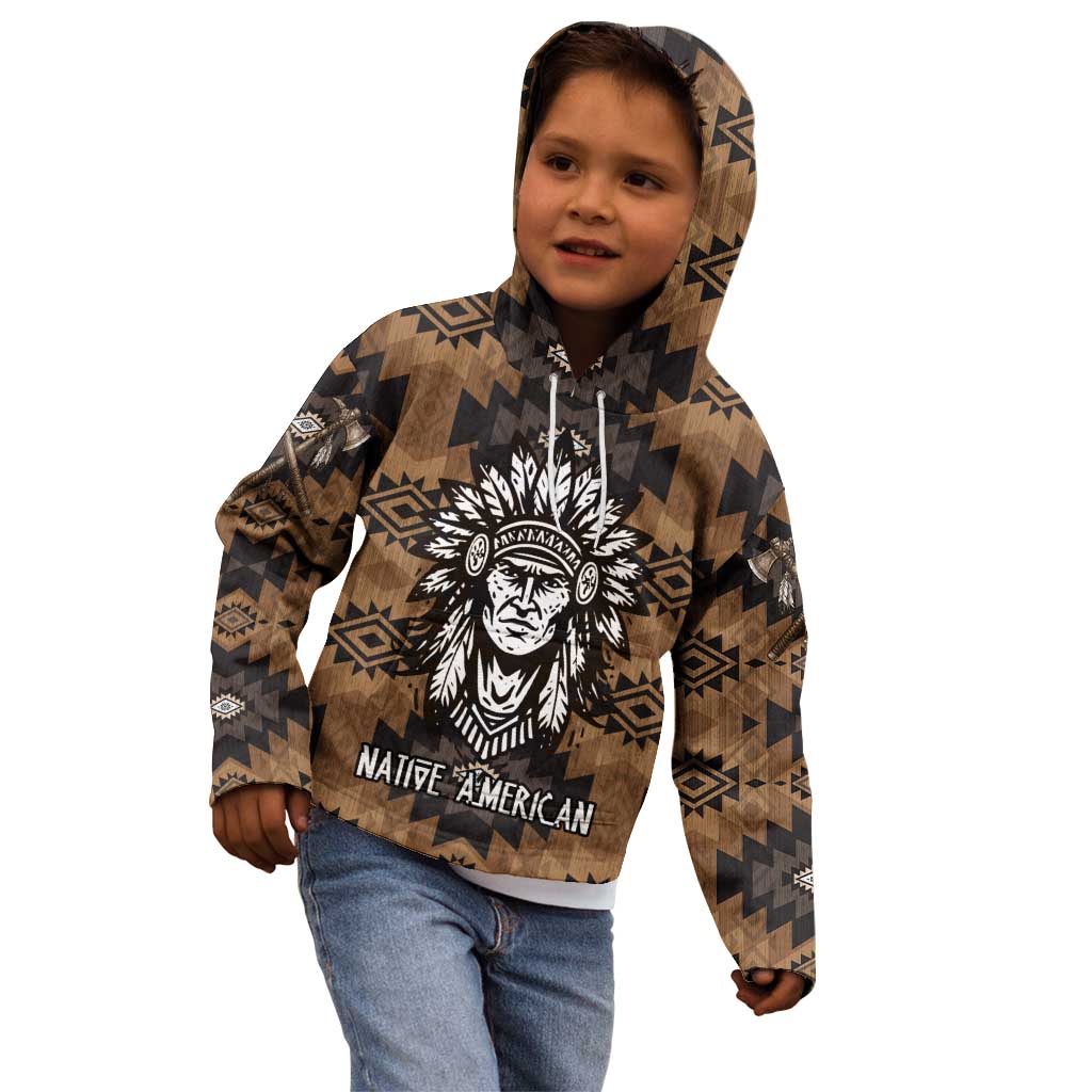Native American Chief Warrior Kid Hoodie Feather Headdress and Horse Tribal Arrow Pattern - Wonder Print Shop