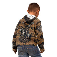 Native American Chief Warrior Kid Hoodie Feather Headdress and Horse Tribal Arrow Pattern - Wonder Print Shop