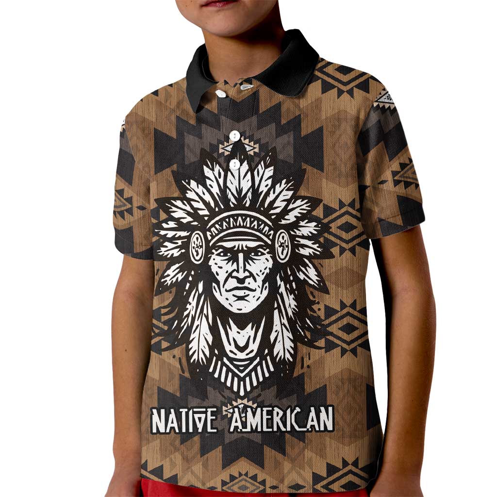 Native American Chief Warrior Kid Polo Shirt Feather Headdress and Horse Tribal Arrow Pattern - Wonder Print Shop