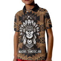 Native American Chief Warrior Kid Polo Shirt Feather Headdress and Horse Tribal Arrow Pattern - Wonder Print Shop