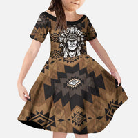 Native American Chief Warrior Kid Short Sleeve Dress Feather Headdress and Horse Tribal Arrow Pattern - Wonder Print Shop