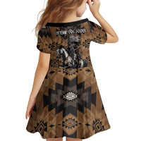 Native American Chief Warrior Kid Short Sleeve Dress Feather Headdress and Horse Tribal Arrow Pattern - Wonder Print Shop