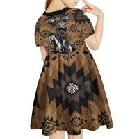Native American Chief Warrior Kid Short Sleeve Dress Feather Headdress and Horse Tribal Arrow Pattern - Wonder Print Shop