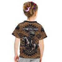 Native American Chief Warrior Kid T Shirt Feather Headdress and Horse Tribal Arrow Pattern - Wonder Print Shop