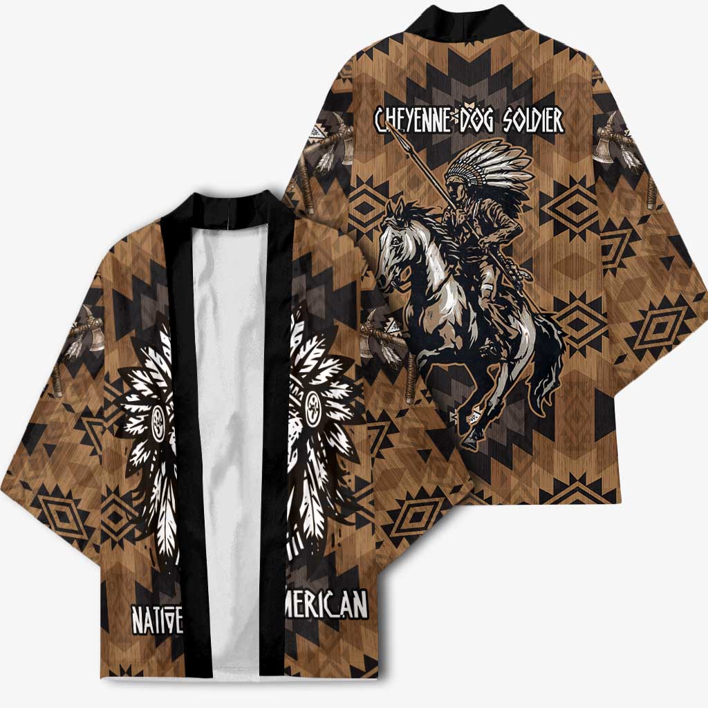 Native American Chief Warrior Kimono Feather Headdress and Horse Tribal Arrow Pattern - Wonder Print Shop