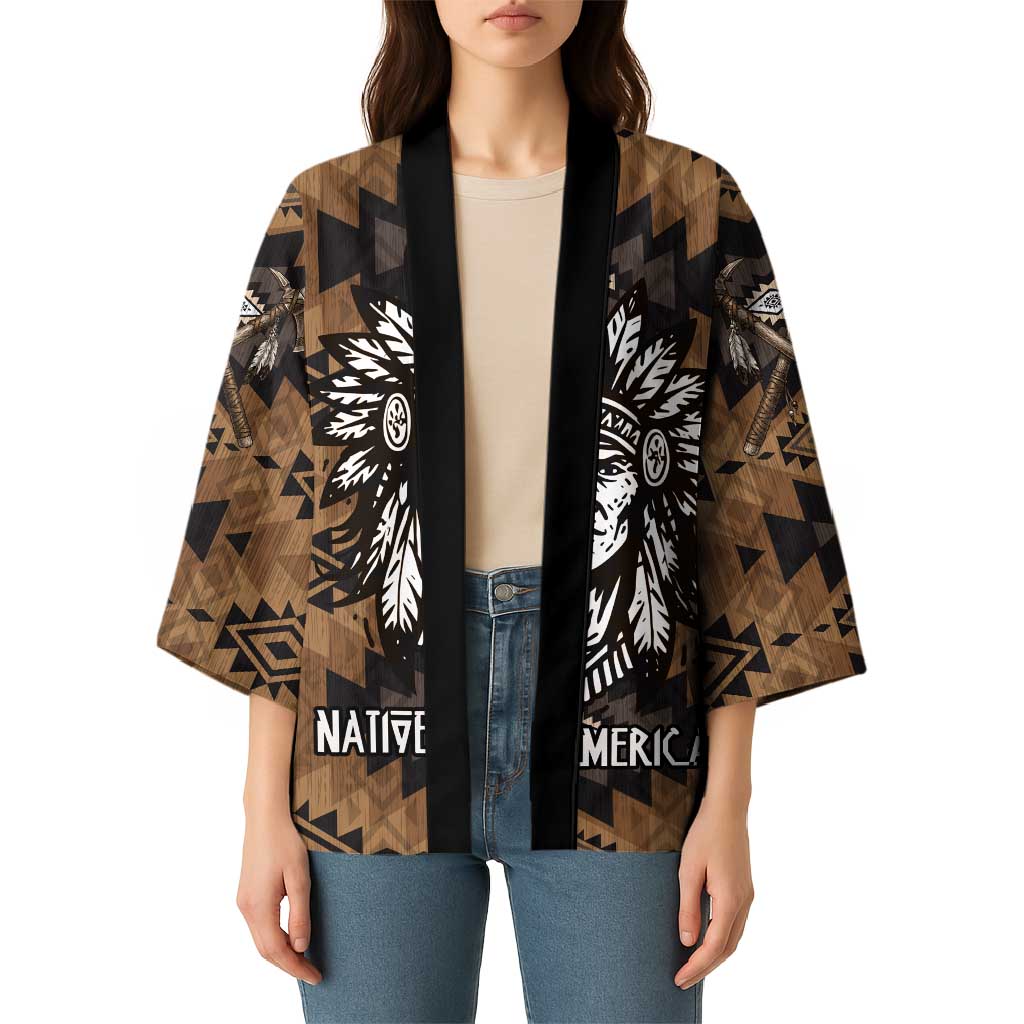 Native American Chief Warrior Kimono Feather Headdress and Horse Tribal Arrow Pattern - Wonder Print Shop