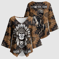 Native American Chief Warrior Kimono Sleeve Blouse Feather Headdress and Horse Tribal Arrow Pattern - Wonder Print Shop