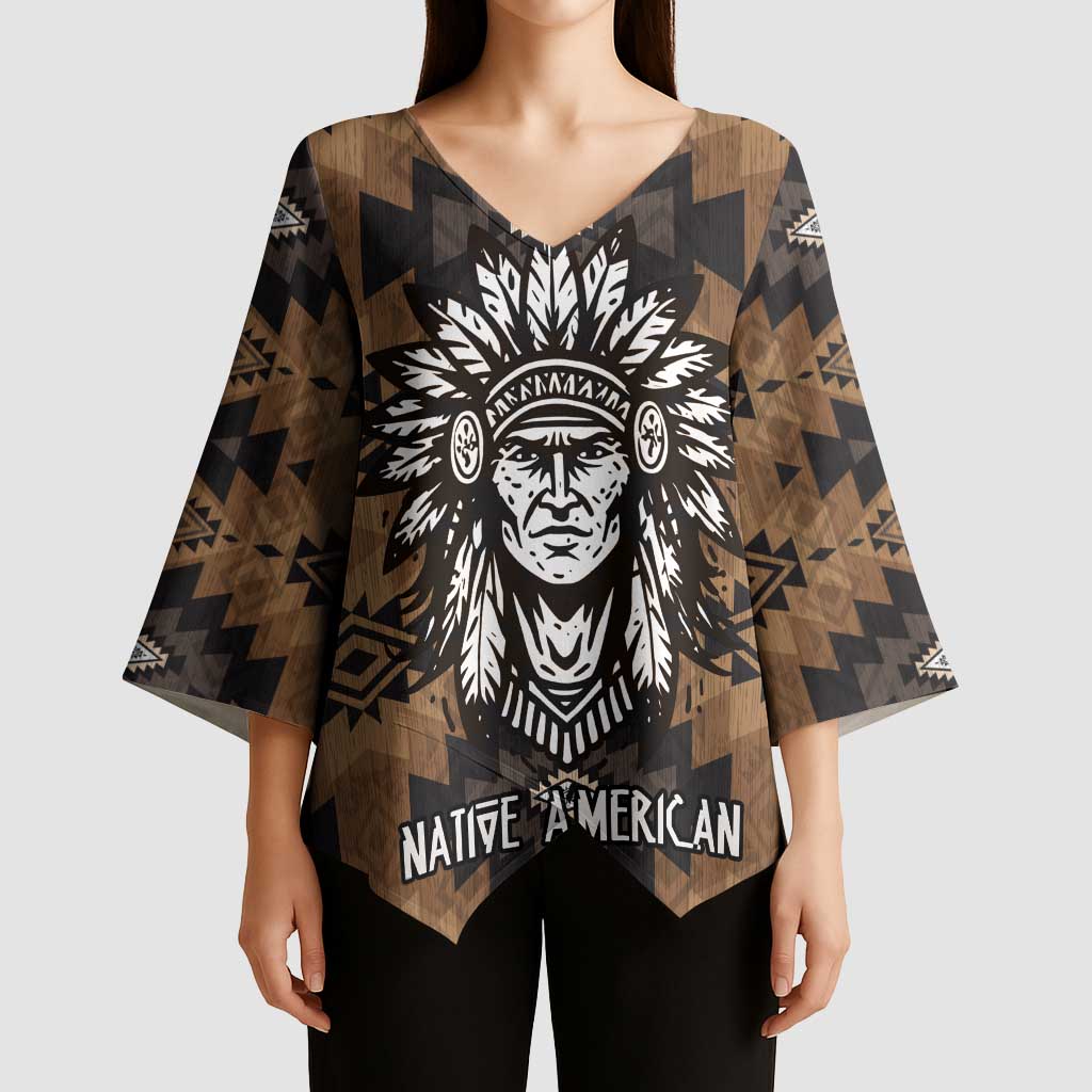 Native American Chief Warrior Kimono Sleeve Blouse Feather Headdress and Horse Tribal Arrow Pattern - Wonder Print Shop